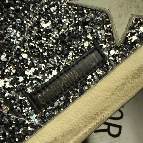 Golden Goose Deluxe Brand Super-Star Sneakers Black Silver Glitter Size 10 - Picture 7 of 12